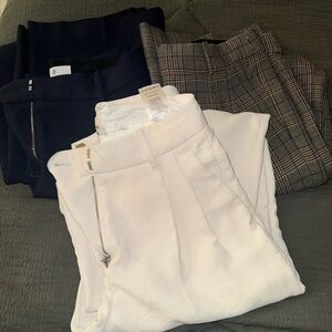 Aritzia trouser collection - White, Navy, Plaid. Babaton and Wilfred